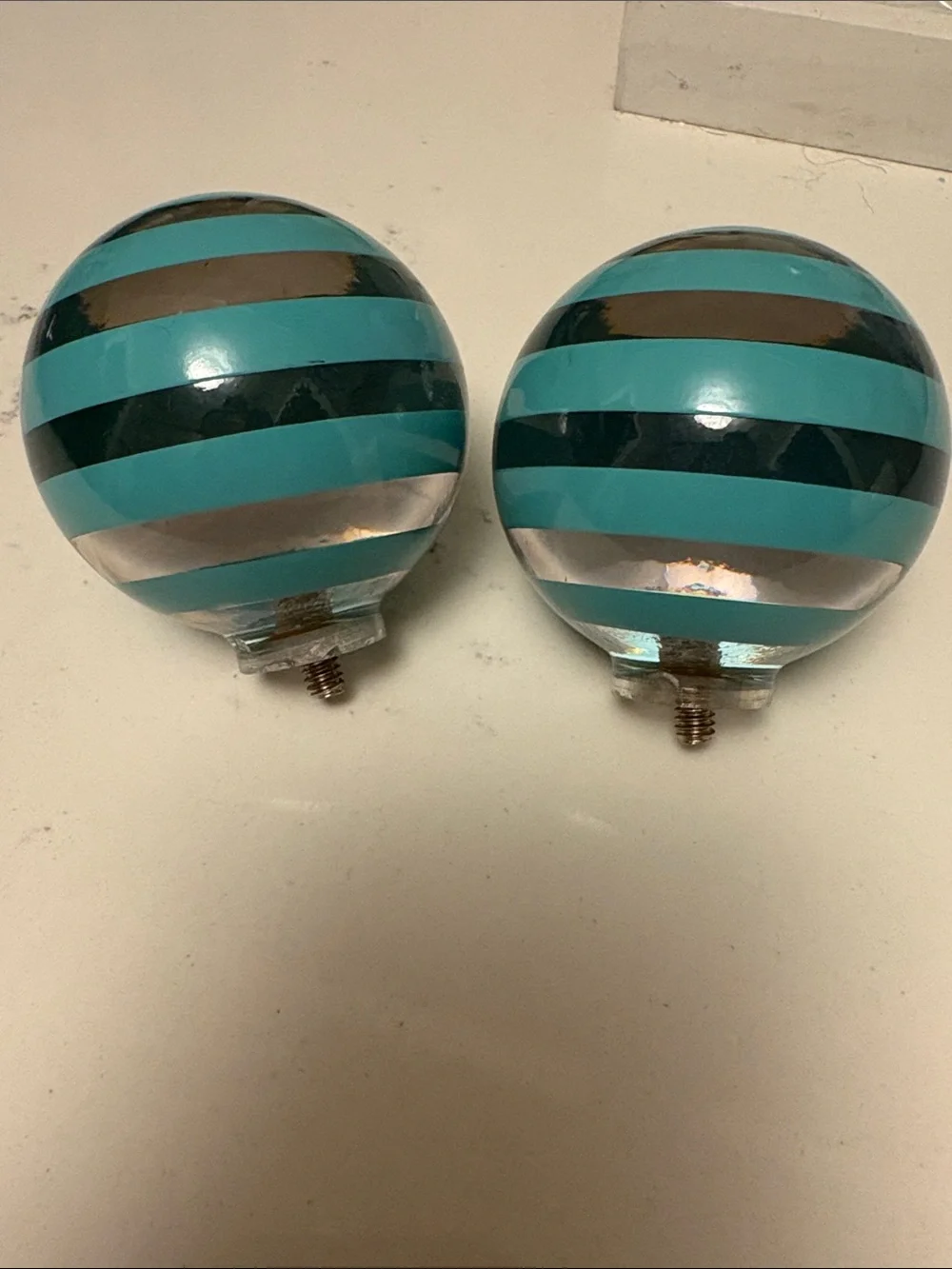 Decorative Turquoise and Silver Curtain Rod Finials - Pair